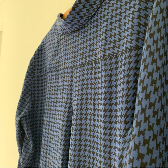 SOLD L’agence Cameron Shirt Dress Blue & Black Sz S 100% Silk Houndstooth - Picture 8 of 10